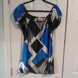 Topia Blue and Black Geometric Blouse